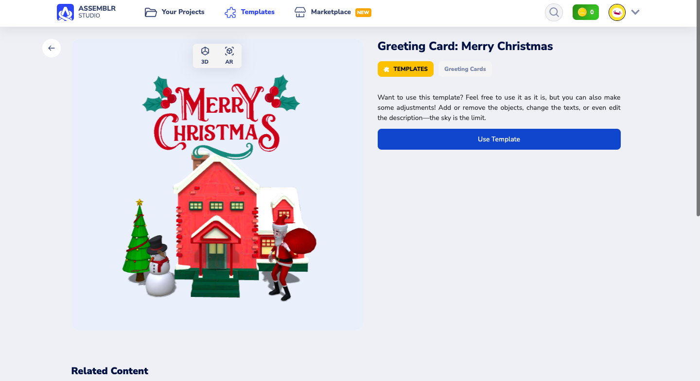 Christmas greeting card AR template on Assemblr Studio